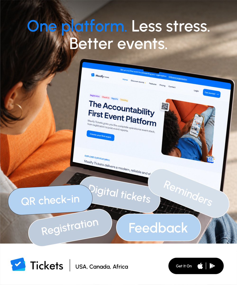 MaxifyTickets's tweet photo. Running an event shouldn’t mean juggling spreadsheets, WhatsApp messages, and manual check-ins.

Maxify Tickets puts registration, digital tickets, QR check-in, reminders &amp; reporting in one place.

Get started via: https://t.co/wUlzjqI1RY

#MaxifyTickets #EventTech https://t.co/8Fxkv6YK4n