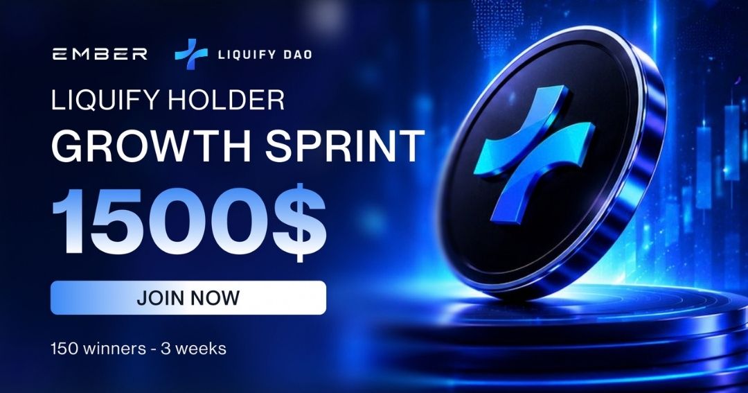EmberNetwork_io's tweet photo. Ember × @LiquifyDao Holder Growth Sprint is LIVE

Trade or hold $LIQUIFY → comment your wallet → get a chance to earn $10.

🎁 $1,500 reward pool
 👥 150 eligible participants
 ⏳ 3 weeks

How to join:
- Follow the required accounts: @EmberNetwork_io & @LiquifyDao
- Trade or hold $LIQUIFY during the campaign: https://t.co/vIcBEB76S7
-  Comment your wallet below

Wallets will be verified after the campaign
Eligible participants receive $10

Start trading or holding $LIQUIFY and drop your wallet below.