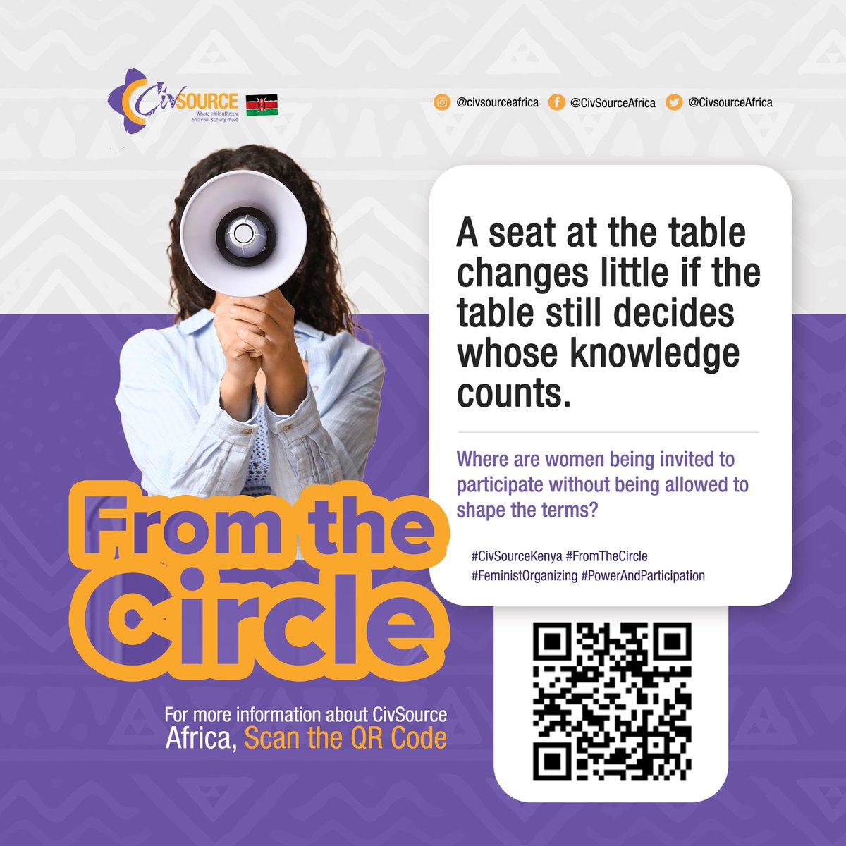 Civsource_Kenya's tweet photo. ⭕ From the Circle!

A seat at the table means little if women cannot shape the agenda, challenge assumptions or influence decisions. ✊🏾

⁉️ Where are women invited to participate without shaping the terms?

🔗 https://t.co/nQkfbWKkWx⁠

#CivSourceKenya #FromTheCircle https://t.co/SaP6yUbRAB
