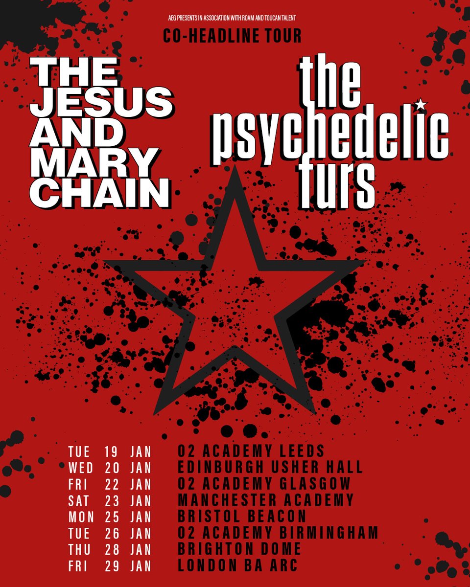 TheMaryChain's tweet photo. We’ve joined up with @pfurs for a tour of the UK in January 2027. Tickets on general sale from 10am on Friday 25 September. https://t.co/IthQ5pNgis
