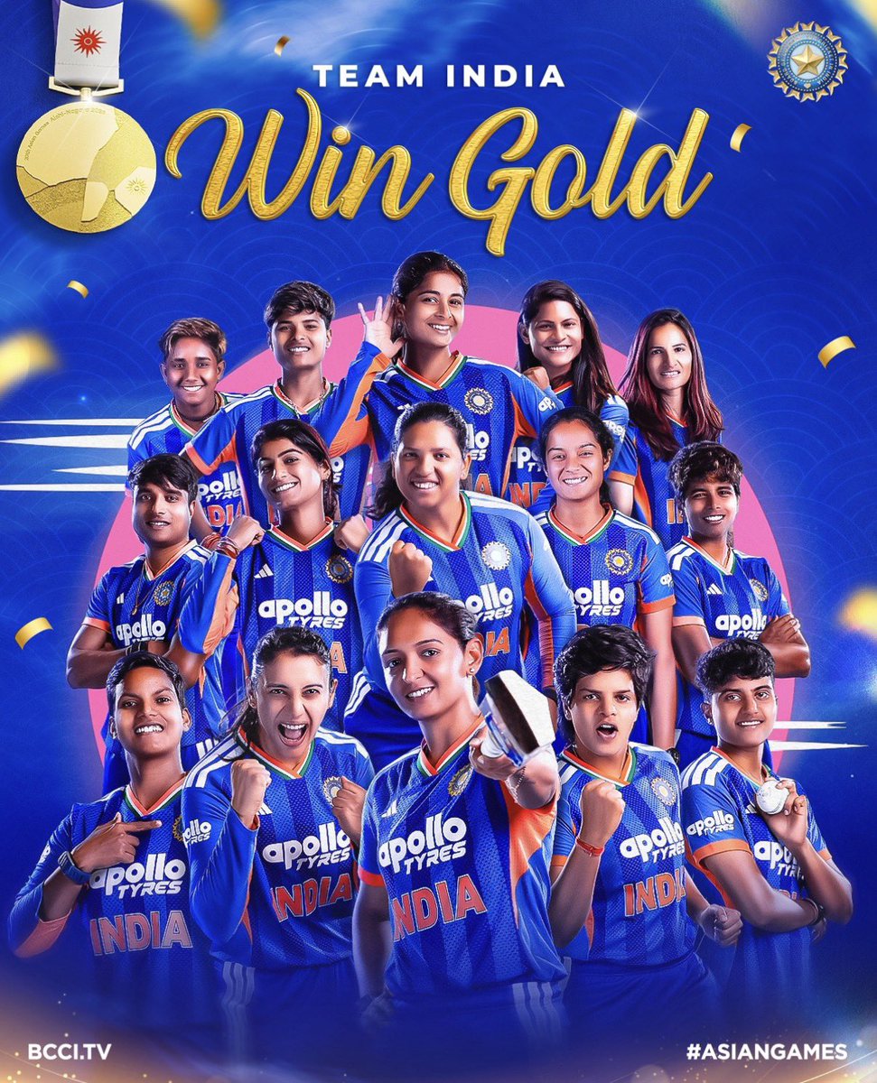 BSYBJP's tweet photo. Heartiest congratulations to our Indian women’s cricket team on winning the Gold at the Asian Games. Our Nari Shakti continues to make the nation proud on the world stage! Jai Hind!🇮🇳

#AsianGames https://t.co/Jk3o13hqRf