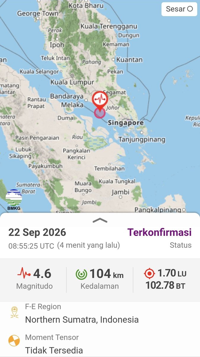 infomitigasi's tweet photo. lokasi Epicentrum gempanya sangat langka ini

skala 4.6 di selat Malaka
Deket sama #Singapore dan #Malaysia https://t.co/MVCqGVJsWl