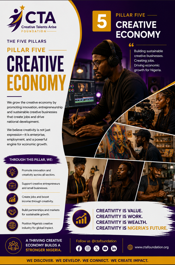 creativesarise's tweet photo. Creative Economy
Creativity creates value, livelihoods and opportunities. CTA Foundation supports creative entrepreneurs and sustainable businesses that can contribute to Nigeria’s economic growth.
#CTAF #CreativeEconomy #NigerianCreatives https://t.co/QifauFRwZe