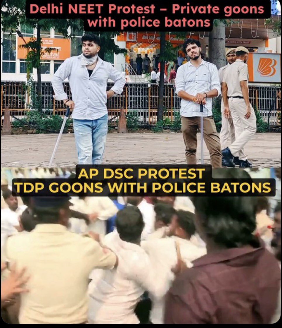 Naniysj77's tweet photo. రాష్ట్రంలో కూటమి ప్రభుత్వ పోలీసులు, కూటమి గూండాలు ఒక్కటైపోయారా?

పోలీసుల చేతిలో ఉండాల్సిన లాఠీలు.. @APPOLICE100 సమక్షంలోనే కూటమి గూండాల చేతుల్లోకి ఎలా వెళ్లాయి?

పోలీసులను పక్కనే పెట్టుకుని.. కూటమి గూండాలు డీఎస్సీ బాధితులు, వైయస్ఆర్సీపీ శ్రేణులపై లాఠీలతో దాడి.

#CBNJungleRaj https://t.co/hxcIfE0jCD