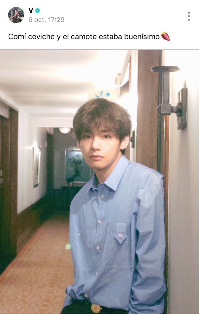 marcaPERU's tweet photo. Se logró gente 😭🖐️ Taehyung ya probó nuestro cebiche y dijo que el camote estuvo BUENÍSIMO 🍠🇵🇪   Confirmamos que el camote peruano oficialmente ingresa a la lista de cosas aprobadas por "V"

✨💜¿ARMY, cuántos RTs para que pruebe la causa limeña o un lomo saltado? 🇵🇪👇

Créditos: Instagram y Weverse de "V" 

#MarcaPerú #BTS_WORLDTOUR_ARİRANG_LIMA #BTSenPerú #ARMY