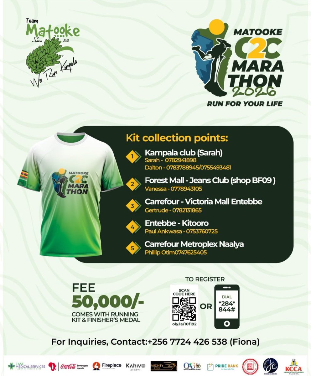 RonacoVeli911's tweet photo. Goodmorning Folks,Get ready for #Matooke C2C marathon this https://t.co/EsG19o9pZA's on 9th October 2026.Register now.Kit collection points are short- listed below."Run for your life"
Am ready again for 42km.Explore 🇺🇬.from Kampala to entebbe.
Happy independence day in advance https://t.co/8QbWxdz6VE
