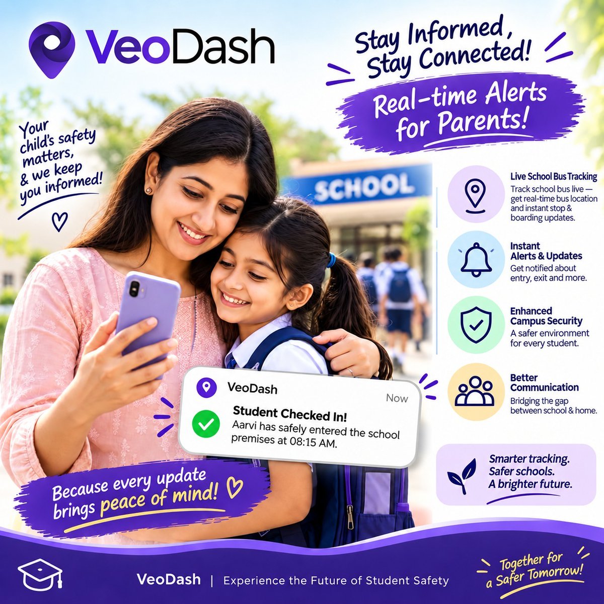 VeoDash's tweet photo. Every update matters when it comes to student safety.
Better communication between schools and parents can create greater awareness, faster response and stronger peace of mind.
VeoDash — Experience the Future of Student Safety.

#VeoDash #StudentSafety #SchoolSafety #EdTech https://t.co/w6v2IYQgrN