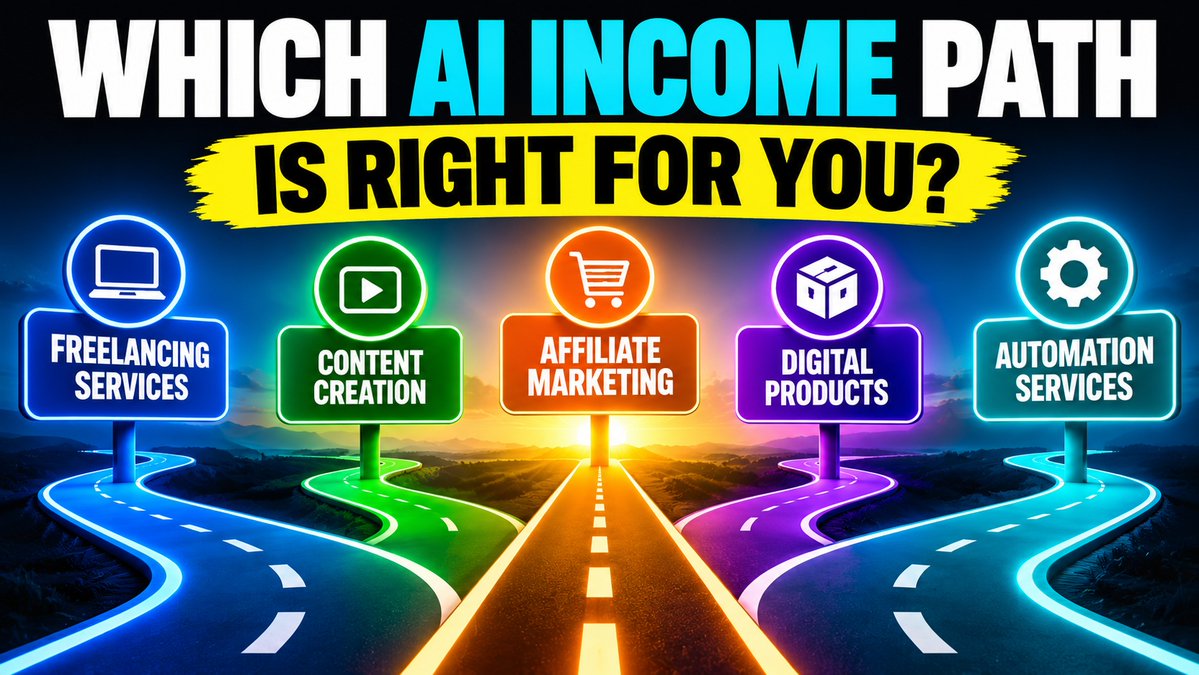 clintherman's tweet photo. The hardest part of making money with AI may not be learning AI.

It's choosing what to DO with it.

Freelancing? Affiliate marketing? Content? Digital products? Automation?

I narrowed my research to 20 realistic paths + built a free Pathfinder:

https://t.co/NHkJ8ORtmf https://t.co/QyjXU6tk3q