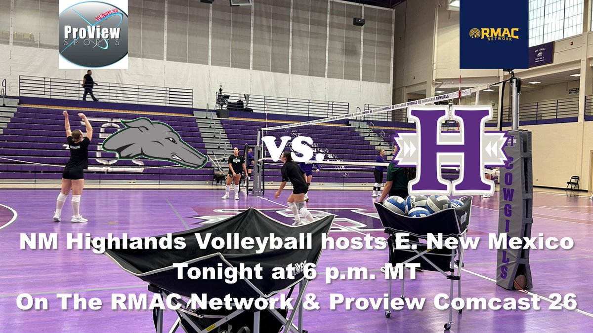 ProViewTV's tweet photo. Women's College Volleyball New Mexico Highlands vs. Eastern New Mexico Tonight (Tuesday) at 6 p.m. MT with @ScottGaletti on the call on the RMAC Network and Proview Networks Comcast 26.
Broadcast link below.
https://t.co/ZuHaNWHJoU https://t.co/LaN7Ijl8Nt