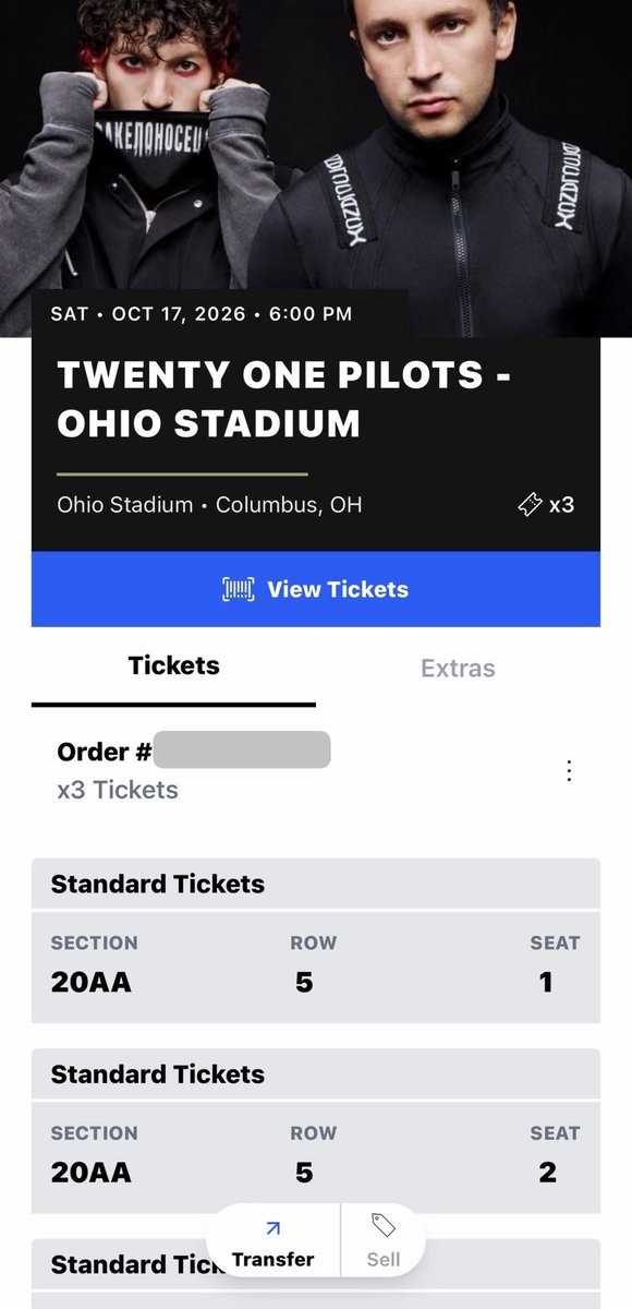Ticketsradar1's tweet photo. Hello, Is anyone looking to buy my 3x Twenty One Pilots tickets available on Saturday! ❤️‍🩹

Date/time: Sat, Oct 17, 2026, 6:00pm 

#WTS tickets for $250 each!

📍Ohio Stadium • Columbus, OH

DM me if you’re interested!!

Will show proofs of my tickets and my tickets are legit 😭 https://t.co/kT17Ei6aGK