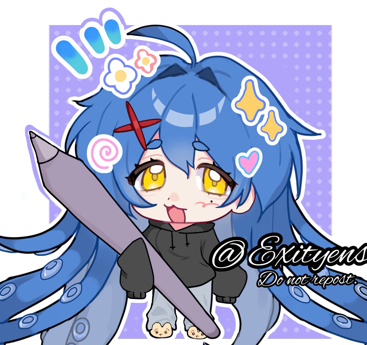 exityens's tweet photo. #oc #sona ㅤ #digitalartㅤ #originalchacter 
Looking for #artmootsㅤ 🐙💙

(chibi drawing of my sona) https://t.co/2zVP0w9KRy