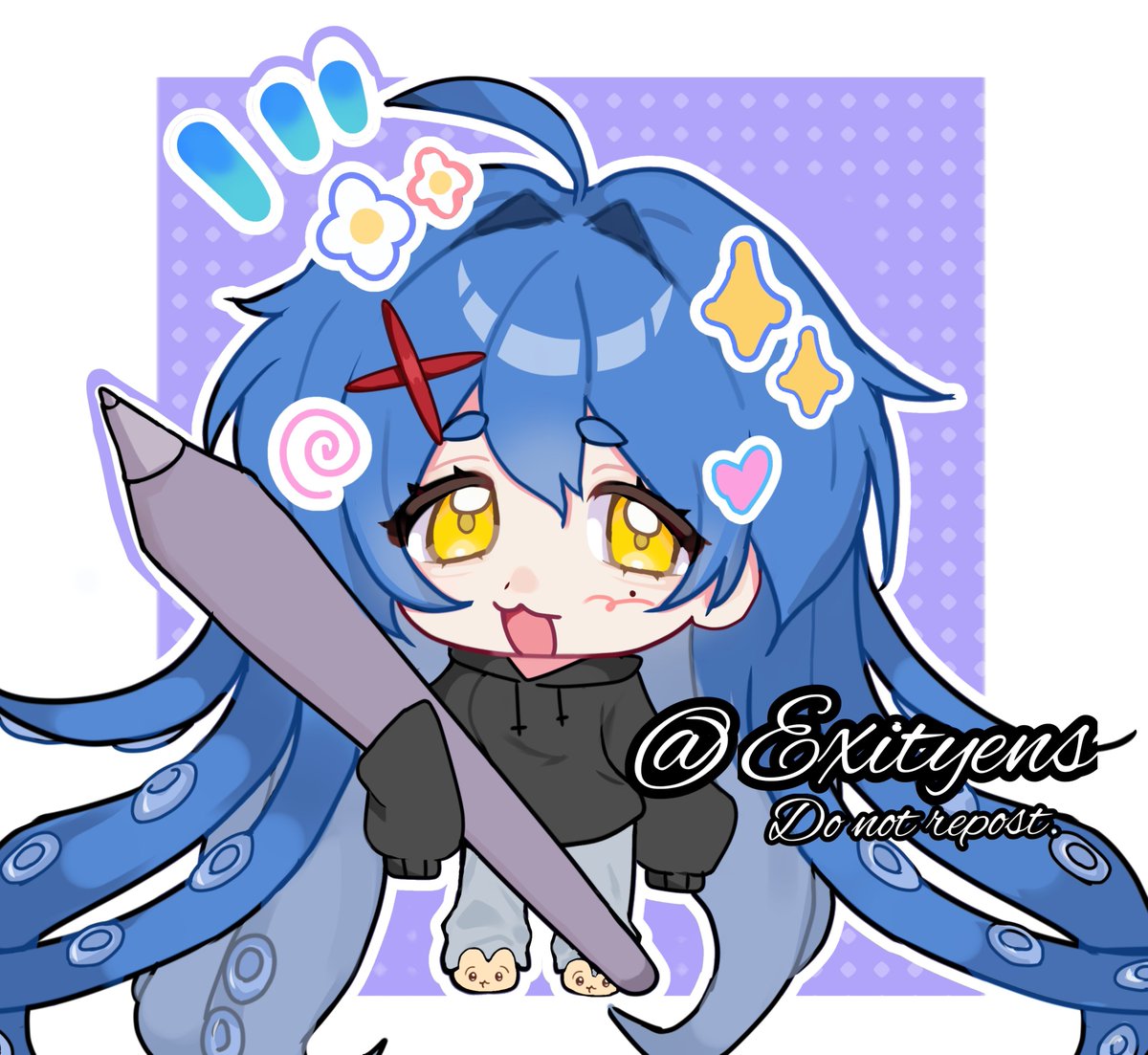 exityens's tweet photo. #oc #sona ㅤ #digitalartㅤ #originalchacter 
Looking for #artmootsㅤ 🐙💙

(chibi drawing of my sona) https://t.co/2zVP0w9KRy