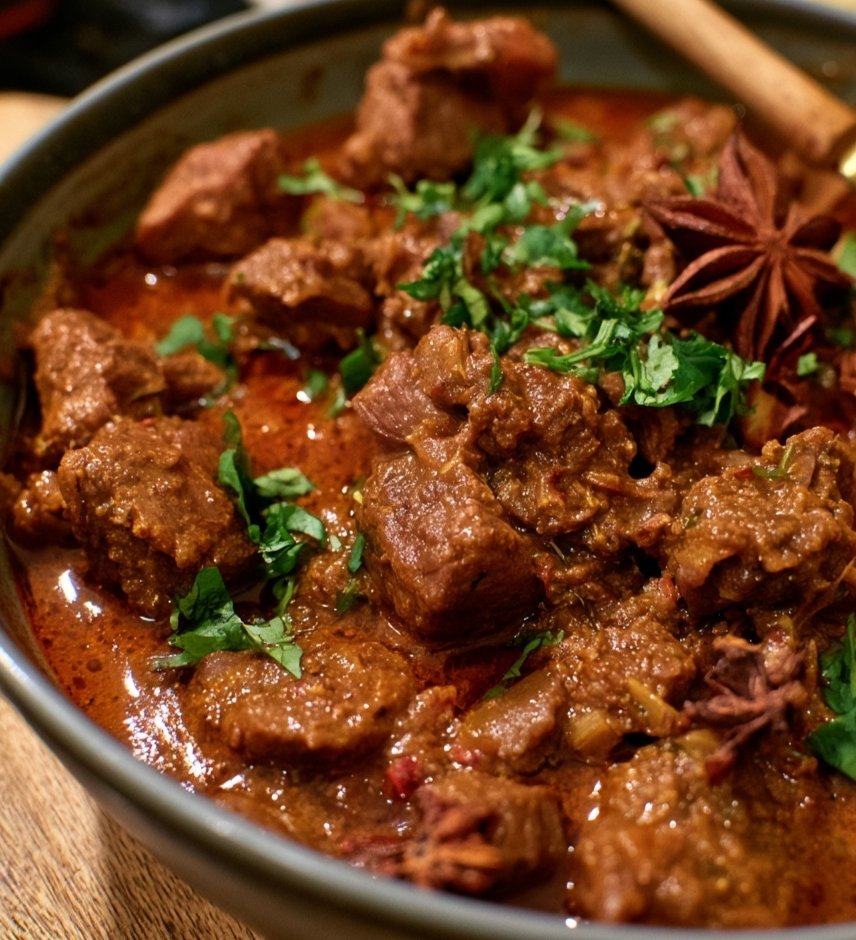SpoonandSoul's tweet photo. SPICED SLOW-COOKED BEEF MASALA 🥩🌶️
"Slow-cooked to perfection, rich with spice and full of comfort"

Serves: 4–5

Ingredients
For the beef:
1 kg beef chuck or stewing beef, cut into 4–5 cm pieces
2 tbsp vegetable oil
1 large onion, finely sliced
5 cloves garlic, minced
1 tbsp fresh ginger, grated
2 medium tomatoes, finely chopped
2 green chilies, slit lengthwise
2 tbsp tomato paste
Spice blend
2 tsp ground coriander
1½ tsp ground cumin
1½ tsp paprika
1 tsp turmeric
1–2 tsp chili powder, to taste
1 tsp garam masala
½ tsp freshly ground black pepper
1 tsp salt, or to taste
Whole spices
1 cinnamon stick
2 star anise
4 cardamom pods, lightly crushed
4 cloves
1 bay leaf
For the gravy
2 cups beef stock or water
½ cup coconut milk
1 tbsp lemon juice
2 tbsp fresh coriander, chopped

Method
Season the beef:
Place the beef in a large bowl and combine with the coriander, cumin, paprika, turmeric, chili powder, garam masala, pepper, and salt. Mix thoroughly. For deeper flavor, cover and refrigerate for 1–4 hours.
Sear the beef:
Heat the oil in a heavy-bottomed pot over medium-high heat. Brown the beef in batches for 2–3 minutes per side. Don't overcrowd the pot. Transfer the browned beef to a plate.
Build the aromatic base:
Lower the heat to medium. Add the cinnamon, star anise, cardamom, cloves, and bay leaf. Fry for about 30 seconds until fragrant.
Cook the onions:
Add the sliced onion and cook for 6–8 minutes, stirring occasionally, until soft and golden. Add the ginger, garlic, and green chilies and cook for another minute.
Create the masala:
Add the chopped tomatoes and tomato paste. Cook for 5–7 minutes, stirring until the tomatoes break down and the mixture becomes thick and glossy.
Return the beef:
Add the seared beef and any accumulated juices back to the pot. Stir well so every piece is coated in the masala.
Slow-cook:
Pour in the beef stock. Bring to a gentle boil, then reduce the heat to low. Cover and simmer for 1½–2 hours, or until the beef is beautifully tender. Stir occasionally and add a little more water if necessary.
Make it rich:
If using coconut milk, stir it in during the final 10–15 minutes of cooking. Allow the sauce to gently thicken until it coats the beef.
Finish:
Turn off the heat and stir in the lemon juice and fresh coriander. Taste and adjust salt or chili to your preference.
Rest and serve:
Let the masala rest for 5–10 minutes before serving. Garnish with extra coriander and a few fresh chilies.
 Serving Suggestions:
Serve hot with steamed basmati rice, fragrant yellow rice, naan, roti, or paratha. A side of cucumber raita or a fresh onion-and-tomato salad provides a lovely cooling contrast. 
 Tip: 
The secret to a deeply flavored beef masala is patience; let the onions caramelize and allow the beef to simmer slowly until tender enough to fall apart.🥩🌶️