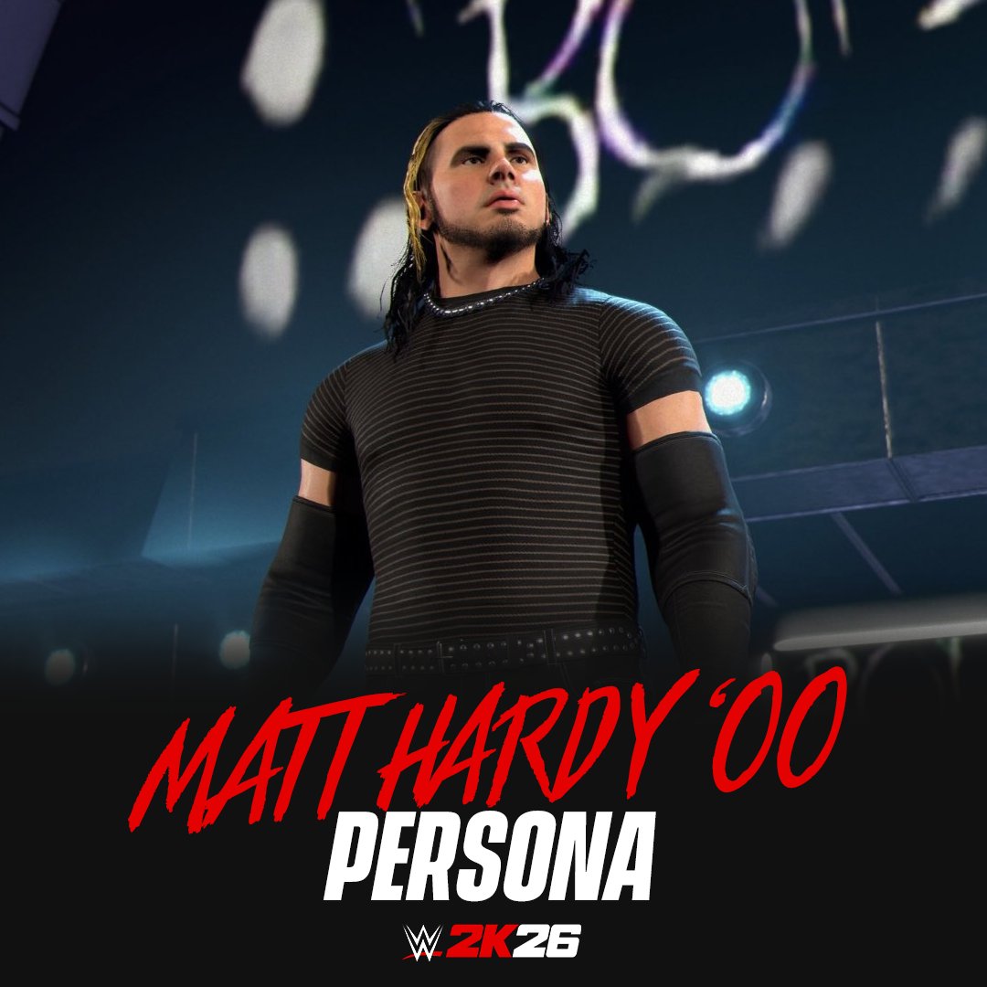 Smacktalks's tweet photo. A new Attitude Era version of Matt Hardy is coming to WWE 2K26! 🔥

Matt Hardy '00 has been revealed as one of the new Personas in the upcoming Eras Series in MyFACTION.

Will you be opening packs to try and unlock him? 🤔

#WWE2K26 https://t.co/P3IjszA6w8