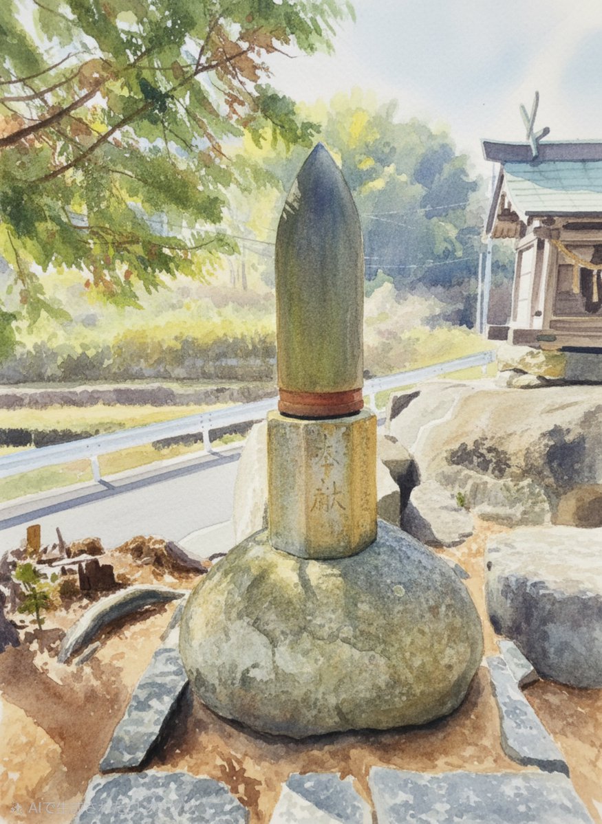 taguti5's tweet photo. #豊臣兄弟
各地に残る砲弾の記念碑、これは３０センチ砲のものか。福山市駅家町服部雨木の岩畳神社のもの https://t.co/CTndUuYmW5