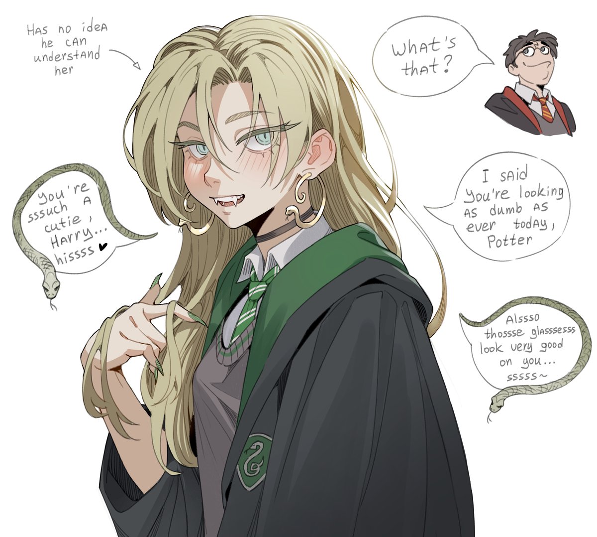cheshirrrrrko's tweet photo. Malfoy sometimes hides her true feelings in Parseltongue https://t.co/6Yi4lrrpl7