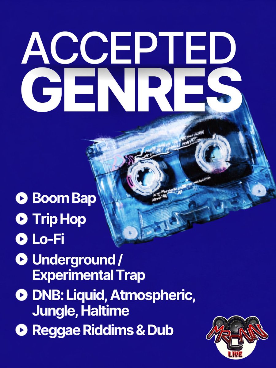MRCPromotion's tweet photo. ๐ง BEAT TAPE SUBMISSIONS OPEN ๐ง
Looking for: Boom Bap | Lo-Fi | D&B | Dub | Trip Hop
๐ Free Download / Physical USB Bundle Giveaway
๐ฐ Featured in Blogs UP MAG & @invasianmag
๐ฅ Submit 2 beats see below! ๐
#BeatTape #BeatSubmissions #ProducerLife #MusicPromo #HipHop #Beats https://t.co/HR0t94dDjI