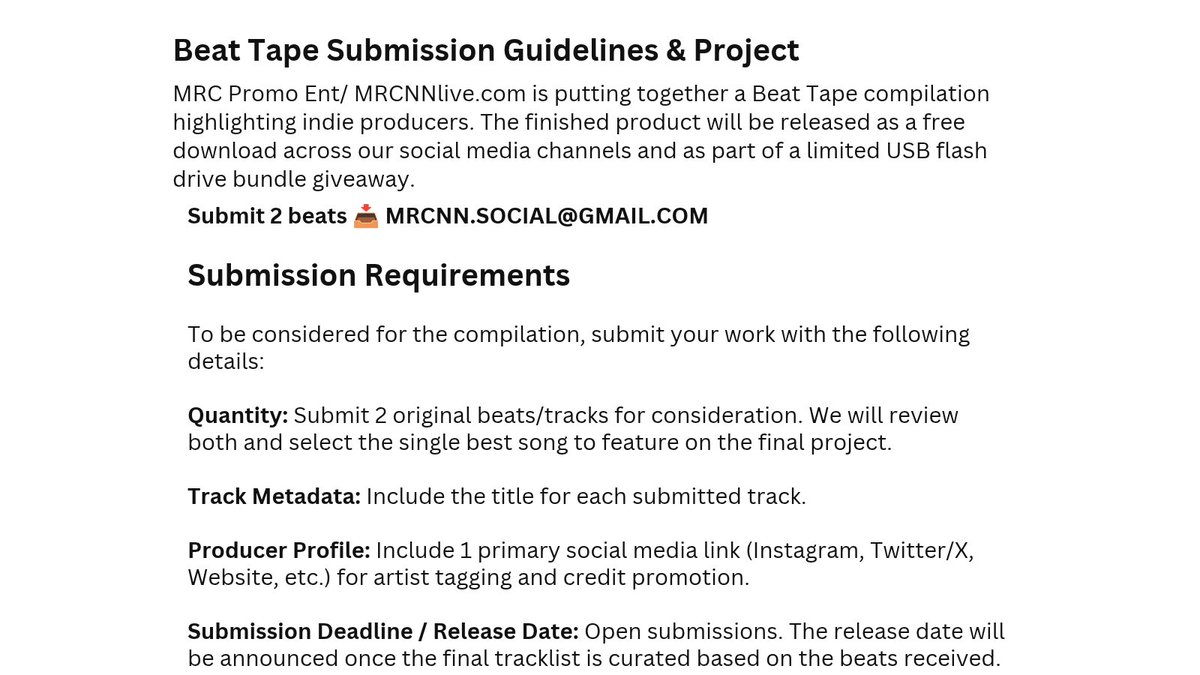 MRCPromotion's tweet photo. ๐ง BEAT TAPE SUBMISSIONS OPEN ๐ง
Looking for: Boom Bap | Lo-Fi | D&B | Dub | Trip Hop
๐ Free Download / Physical USB Bundle Giveaway
๐ฐ Featured in Blogs UP MAG & @invasianmag
๐ฅ Submit 2 beats see below! ๐
#BeatTape #BeatSubmissions #ProducerLife #MusicPromo #HipHop #Beats https://t.co/HR0t94dDjI