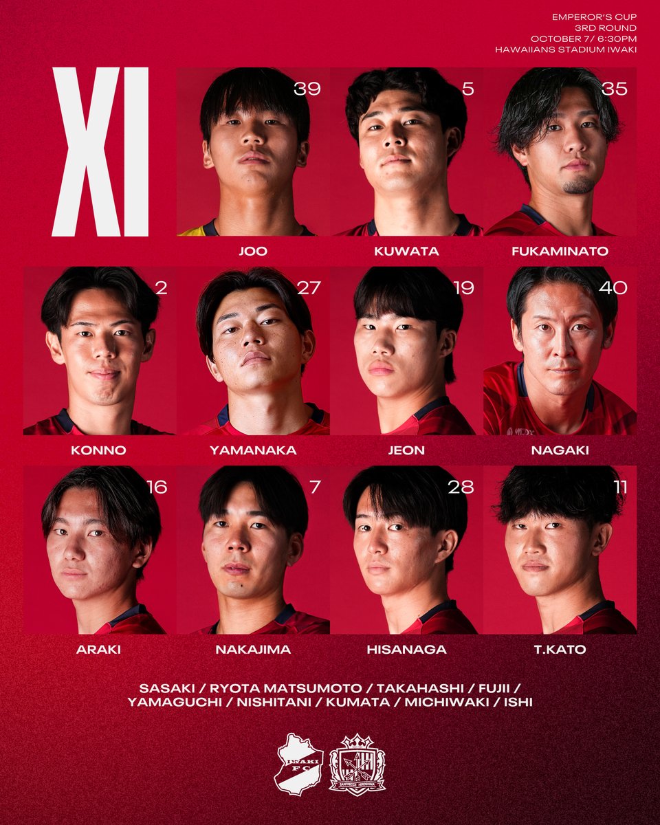 IwakiFcOfficial's tweet photo. 広島戦に臨むスターティングイレブンはこちら📋

#SFCIWK https://t.co/OidKuA78NS