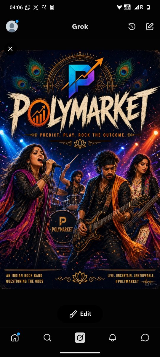 wadiance1's tweet photo. @jayshil5297 @Polymarket Lol fuck you. Polymarket as an Indian rock band. https://t.co/H4AdrOHhwu