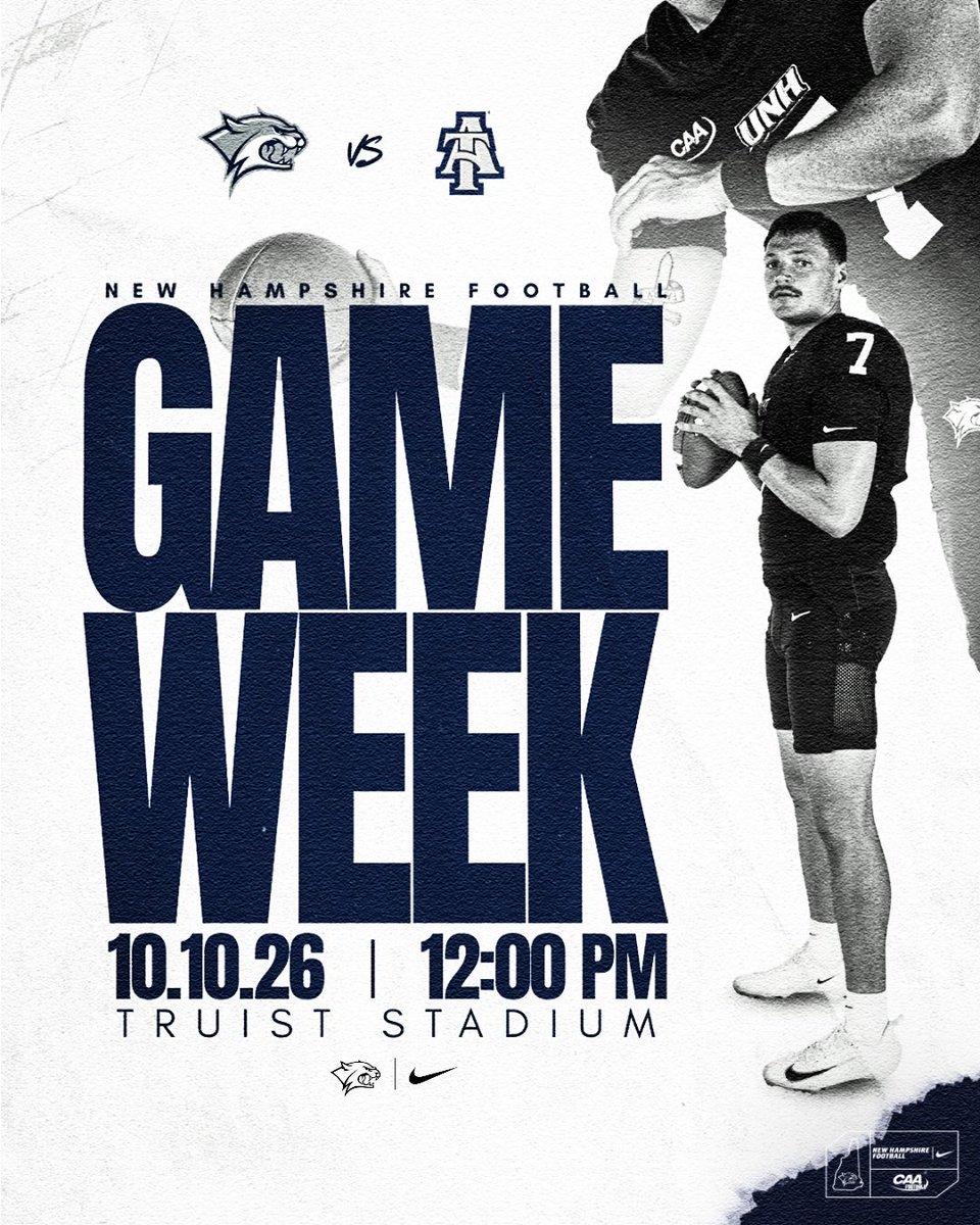 UNH_Football's tweet photo. GAME WEEK 6 ‼️

📅 10.10.26
⏰ 12:00
📍 Truist Stadium
 
#FastPhysicalRelentless https://t.co/sIPinzYKuf