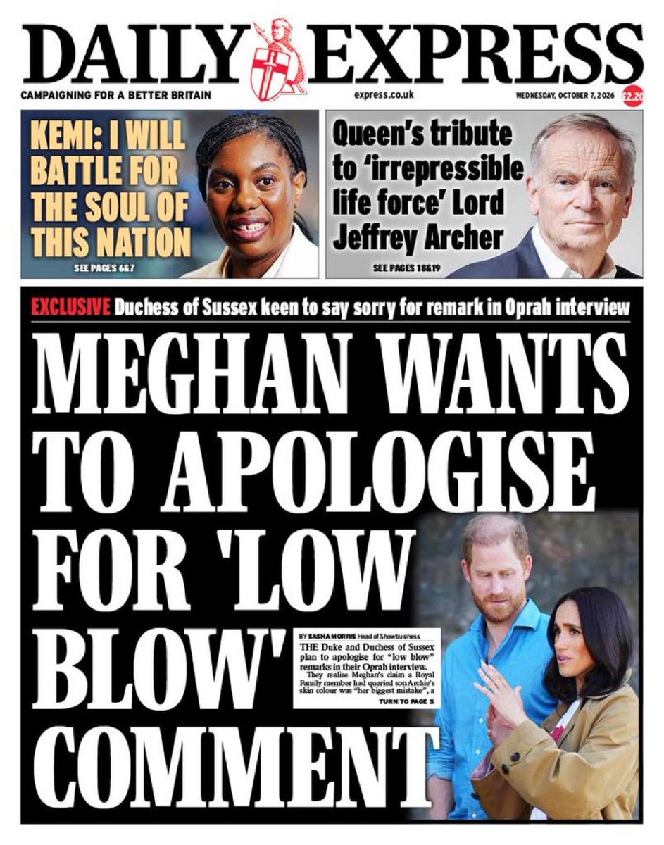 QLoTII's tweet photo. She told 17 million Americans that this family wondered how dark her baby would be, while the Queen's husband lay in hospital. Five years on, a 'source' says she's sorry. An accusation made on Oprah isn't withdrawn through the Express. If she's sorry, she knows where the cameras are. She's never had trouble finding them.

Fucking bitch!