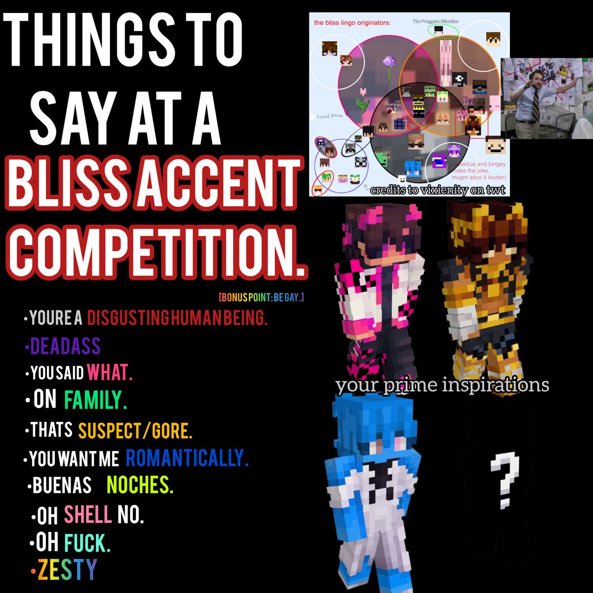 sajestry_'s tweet photo. Things to say at a bliss accent competition. #blisssmp #blissaccent https://t.co/HjtTT0bM2r