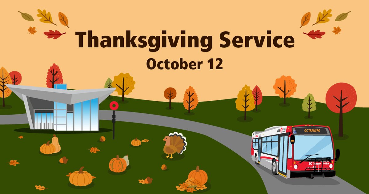 OC_Transpo's tweet photo. You can ALMOST smell it! Something good is cooking!

On October 12, for Thanksgiving:

🍽️ O-Train and bus service will run on a Sunday schedule.

(1/2) https://t.co/MhRKzARxPR