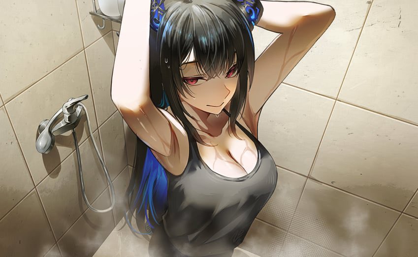 vocalcroft's tweet photo. “Ahah…I knew you’d try and peak..lewd jailbird…now that I’ve trapped you, why don’t we make this a shower for two? You know…to save water..~” https://t.co/qQPTYPDUqn