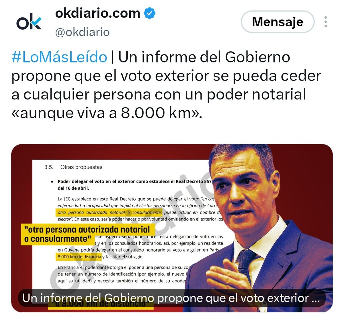 BetaniaTv's tweet photo. 🔴 SÁNCHEZ QUIERE QUE EL VOTO SE PUEDA CEDER A OTRA PERSONA 

Esto ya es el cachondeo total 👇 https://t.co/siEj7btw4O