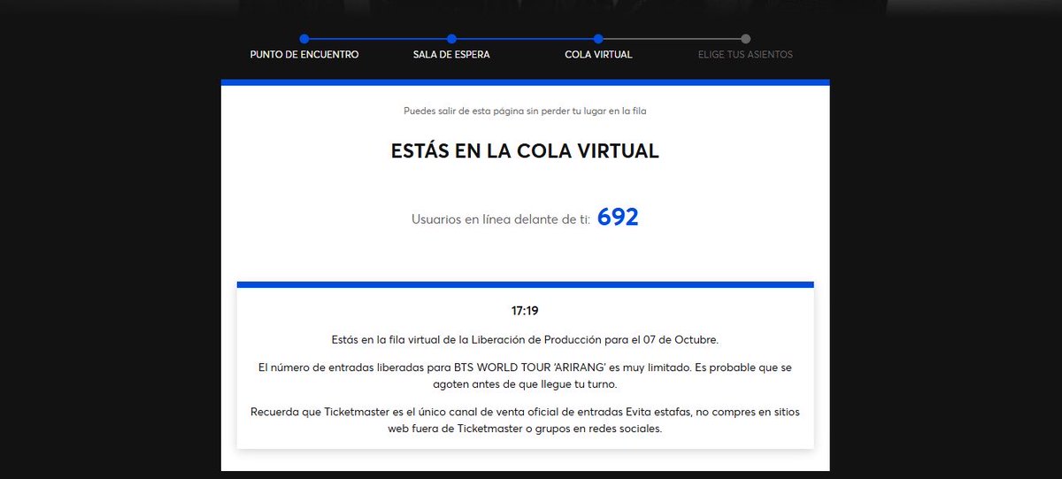 Gabflores26's tweet photo. Actualización: aún en la cola para las entradas de bts, tmb hay para el 07 de octubre, pero no sé si aún hay entradas. Igual les aviso para quien necesite https://t.co/VyO9jVSOQ3