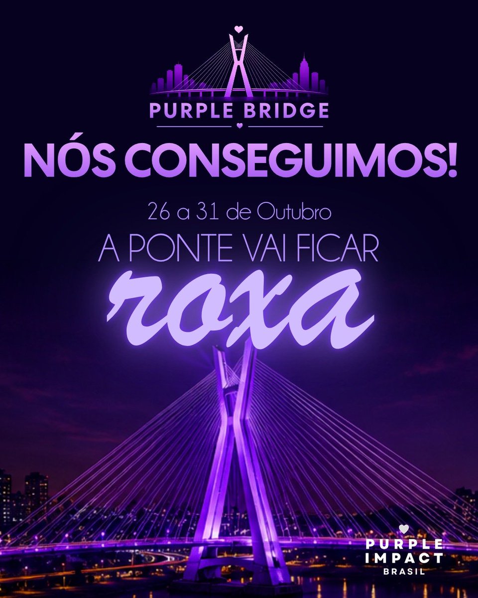 purpleimpactBR's tweet photo. 💜 ARMY, TEMOS UMA NOVIDADE!

Nossa mobilização deu resultado! Nos CONSEGUIMOOOOS 🌉💜
A Ponte Estaiada vai ficar roxa por uma semana para celebrar a chegada do BTS a São Paulo. 🇧🇷💜🇰🇷
Essa conquista é nossa, ARMY! 🥹💜

#PurpleBridge #BTSinBrazil #ARMYBrasil #purpleimpactbrasil https://t.co/OYMc1kZLBc