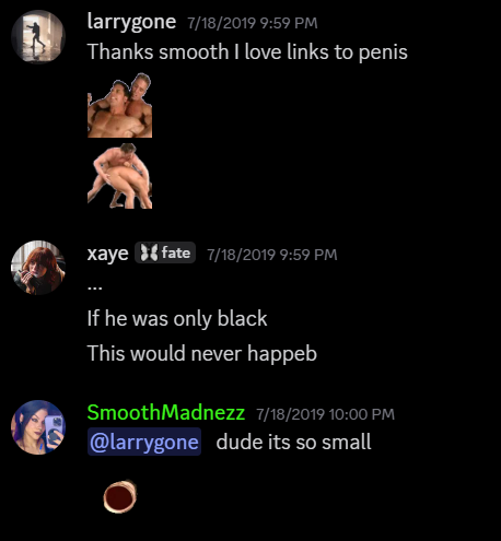 acehowler's tweet photo. so @VuxVux is just blocking people for mentioning his false flagging, his discord is also an insane mess as well, how did your wife think it was okay to not only talk about Nattie Forsyth's dick in a server filled with minors, but also gave a link to access the dick pic bro. https://t.co/XkXI3CMc20