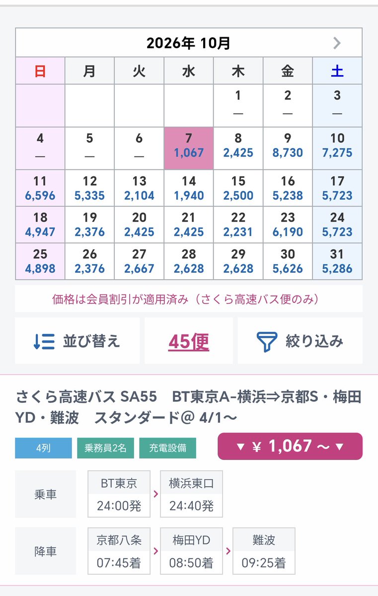 buta_traveler's tweet photo. 今月の夜行バスです

東京＝大阪：1,067円〜
東京＝名古屋：1,697円〜

東京大阪便、遂にほぼ1,000円で乗れてしまう時代に😇😇😇 https://t.co/s1McTsrp4l