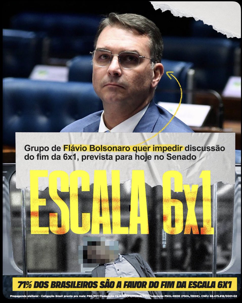 _janoninho's tweet photo. Enquanto o povo brasileiro grita por dignidade e descanso, o Senador Flávio Bolsonaro lidera a oposição ao fim da escala 6x1. Ignorando a vontade de 71% da população, ele mostra de que lado realmente está: o dos privilégios, e não o de quem trabalha duro todos os dias

QUEM COMPARA VOTA LULA 
EXÉRCITO DO LULA