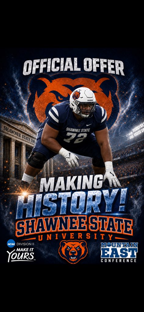 mikewade74's tweet photo. Blessed to receive my 3rd offer from Shawnee State University! 
@sirtrich @MaddoxGueSSUFB @WGHFootball @DavidBaugh_02 @OhiosElite1 @Mark__Porter @neohiohsfb @NEOZoneHS @revalf1 https://t.co/aT6jfJDakb