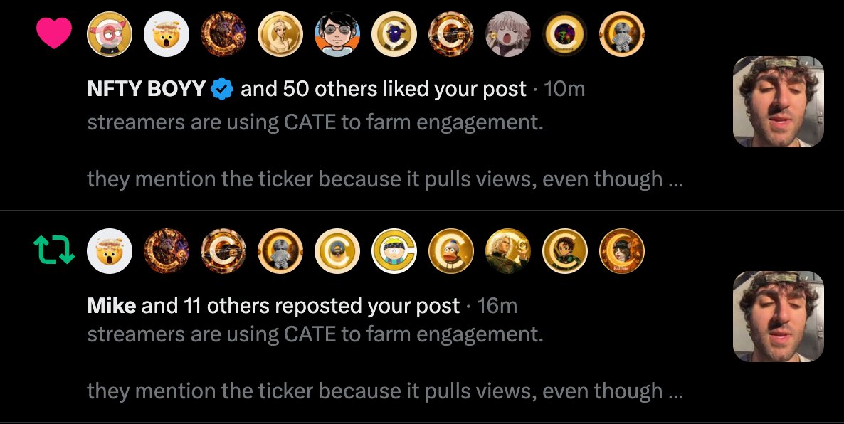 raptureX0's tweet photo. my notifications are full of cate pfps right now.
⠀
a whole community changing their picture and liking and reposting anything that backs what they hold. ive just joined this community and my second post on it did 160 likes, which is one of my biggest.
⠀
Any time you see this, it tells you more than any chart does. communities that adopt new people this fast are the ones that carry a token.
⠀
the most bullish thing about cate is the people holding it.

undervalued AF.
