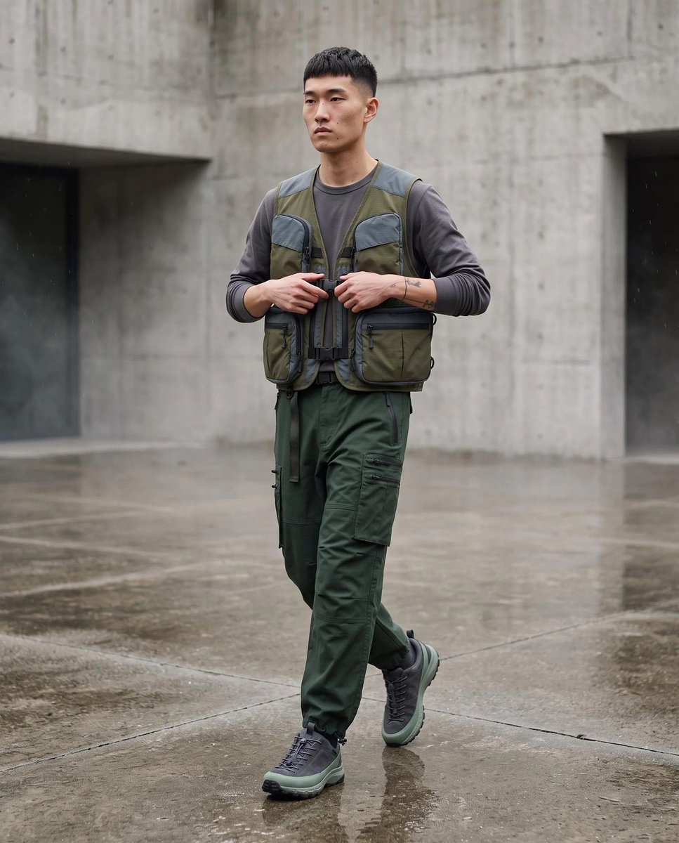 on_model_ai's tweet photo. Contrarian take: Japanese fly-fishing utility gear officially killed the blazer. If your FW26 layering piece doesn’t have at least eight waterproof modular pockets, you're wearing costume jewelry. Agree or disagree?
#onmodel #gorpcore #techwear #menswear https://t.co/1kesgRxzCP