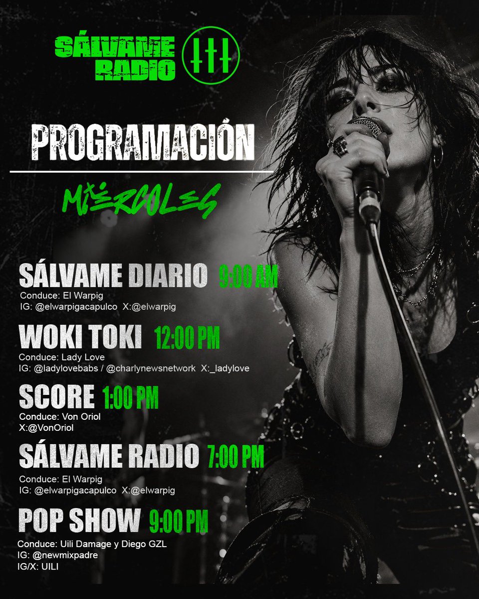 salvameradio's tweet photo. Hoy en #SálvameRadio

#Sálvamediario 9:00 am
con @elwarpig
 👽

#wokitoki 12:00 pm
con @_ladylove y Charly🐞

#score 1:00 pm
con @VonOriol🍿

#Sálvameradio 7:00 pm
con @elwarpig👾

#POPSHOW 9:00 pm🎉
Con: Diego GZL y @uili

📲Descarga la app: 
https://t.co/6DqVnuxTEi https://t.co/4tw4CKRu6A