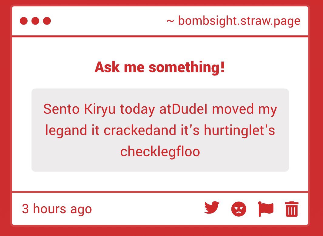 N01bombsightFan's tweet photo. “Sent to you today at [???]. Dude, I moved my leg and it cracked and it’s hurting. Let’s fucking goo”?????

https://t.co/dlRBU20CiJ https://t.co/9Ji1HyBT4Y