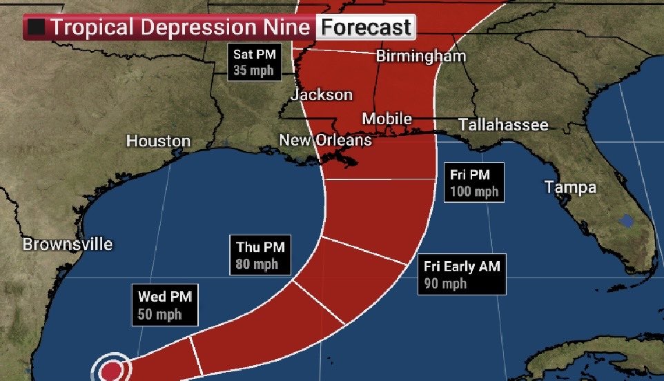 StephanieAbrams's tweet photo. We’ve got a cone! 100mph winds=Cat 2!  Please RT to get the word out! #Isaías https://t.co/YlwHjEybog