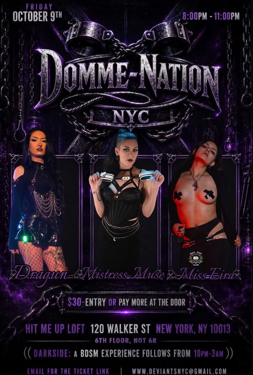 thesacredomme's tweet photo. Back at @DeviantsNYC hosting Domme Nation THIS FRIDAY 10/9 8-11pm in Manhattan! https://t.co/NTJEuSpbYY