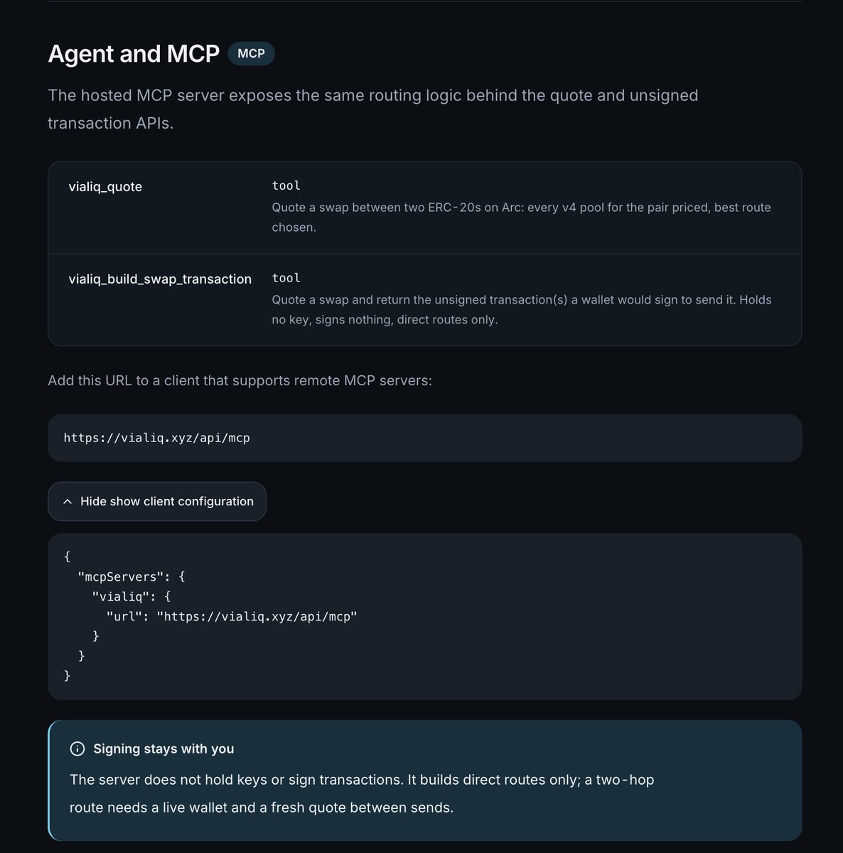 vialiqagg's tweet photo. The router is no longer only a website.

One link, no install: https://t.co/7tIFYIt6ut

An assistant can ask for the best price on Arc and get the same number the site would show. 

Chat swaps with on-chain caps are in build, not on mainnet yet. The quote layer is already open.
Built for humans. 

Ready for agents.
https://t.co/7tIFYIt6ut