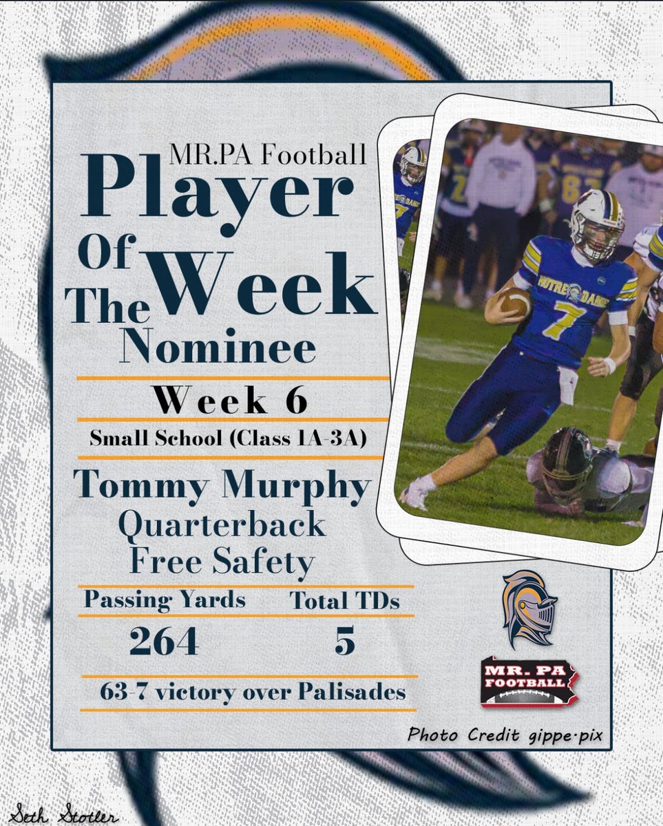 TM3murph7's tweet photo. Honored to be nominated for @mrpafootball player of the week for the second time this season, please go vote for me! https://t.co/kJ6ee7f3Ue https://t.co/fYmpI8xisj