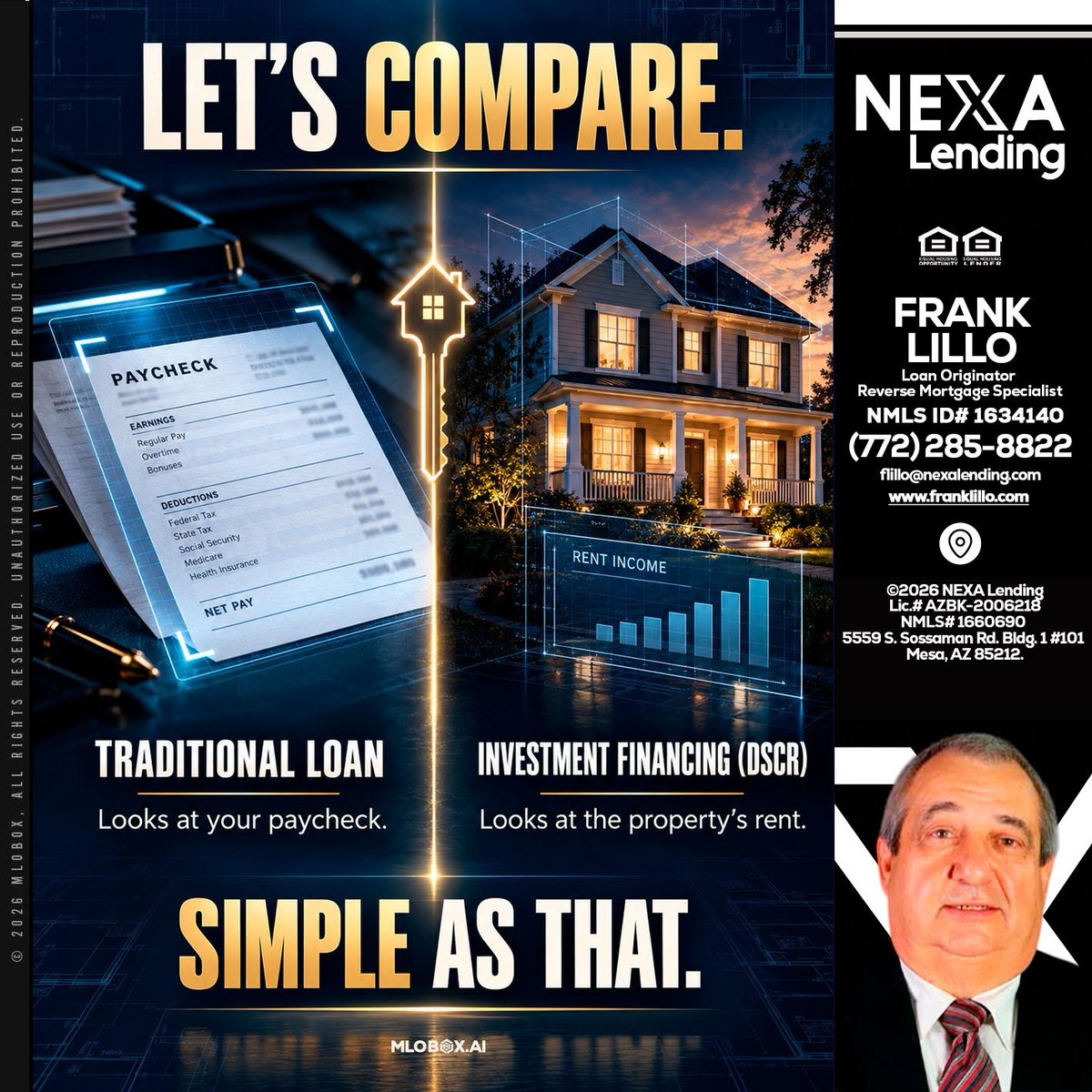FrankLilloMTG's tweet photo. Ready to unlock your investment potential? 🏡 Compare traditional loans with investment financing today! It's as easy as it sounds. DM me for more info! #RealEstate #HomeLoans #InvestmentFinance

 📧 flillo@nexalending.com

 📞 (772) 285-8822 https://t.co/HIuWYX1eza