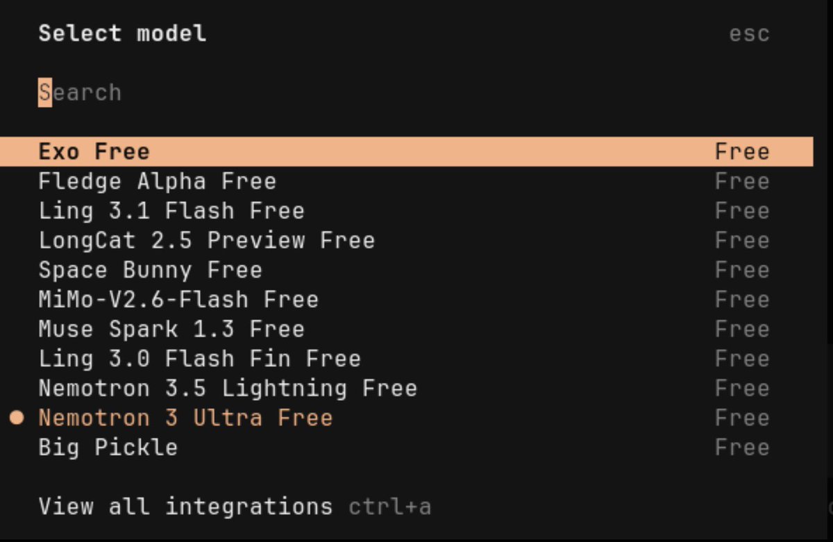 hakmgpt's tweet photo. a new stealth model on OpenCode (Exo Free). https://t.co/rDsYSpRIZD
