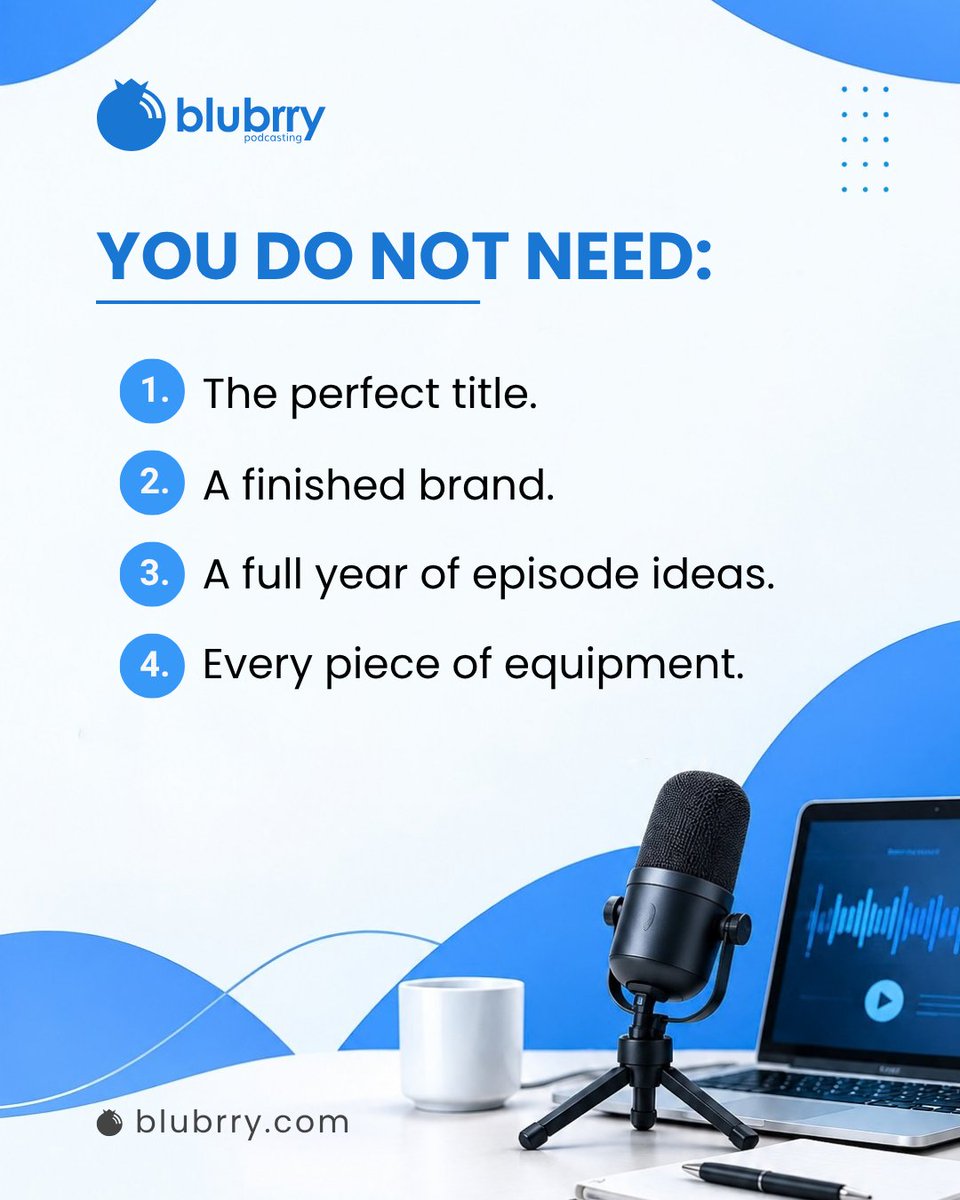 blubrry's tweet photo. A lot of podcasts stay ideas because starting feels bigger than it really needs to be.

You may think you need the perfect name, branding, equipment, format, and content plan before you publish anything.

You do not.

Your first setup only needs to help you take the first real step.

You can refine your format later. Improve your workflow later. Add better equipment later.

What matters now is turning the idea into something you can actually publish.

Start simple. Build from there.

Explore podcast hosting at https://t.co/JvehMioc8M.

You own your show. We make it easy to optimize.

#StartAPodcast #PodcastTips #PodcastHosting #Blubrry