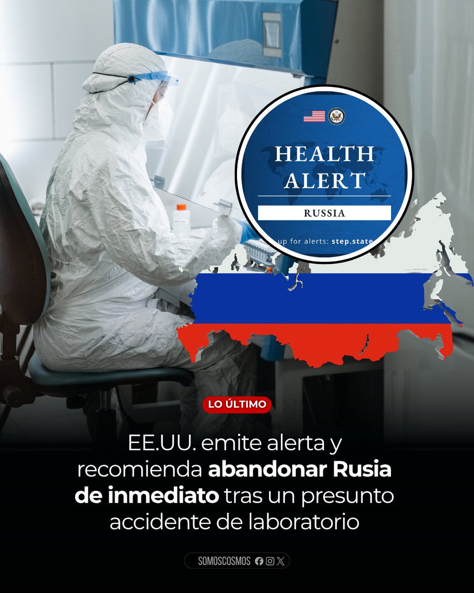 InformaCosmos's tweet photo. 🇺🇸🇷🇺 LO ÚLTIMO: Estados Unidos emitió una alerta de salud tras los reportes sobre una sospecha de peste neumónica en Irkutsk, Rusia, donde una persona falleció y se aplicaron cuarentenas y cierres de hospitales.

La Embajada informó que sigue de cerca la situación y recordó que Rusia permanece bajo alerta de nivel 4: "No viajar". También indicó que los ciudadanos estadounidenses que se encuentran actualmente en el país deben salir inmediatamente.

Por ahora, el origen del caso no está confirmado. Las autoridades rusas aseguran que la investigadora falleció por una neumonía de origen desconocido y niegan que haya ocurrido un accidente con patógenos.