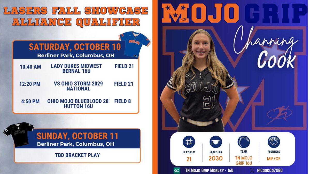 CookCo7280's tweet photo. Come  check is out this weekend, it will be a blast!! #mojo #2030 #softball #recruiting https://t.co/pWaU1YIqev