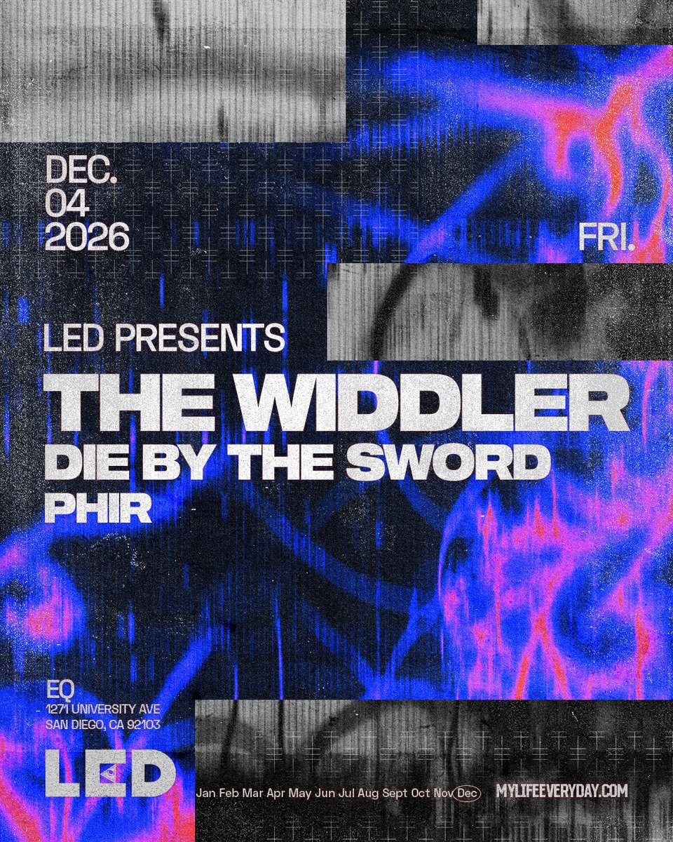 LEDpresents's tweet photo. JUST ANNOUNCED 🔊 @The_Widdler brings his signature dub sound to EQ on Friday, December 4 with support from Die by the Sword + PHIR.

Tickets go on sale this Friday, October 9 at 10AM PT. 

Get the Link 🔗 https://t.co/SAB47RY0Tt https://t.co/iMNwp8ARND